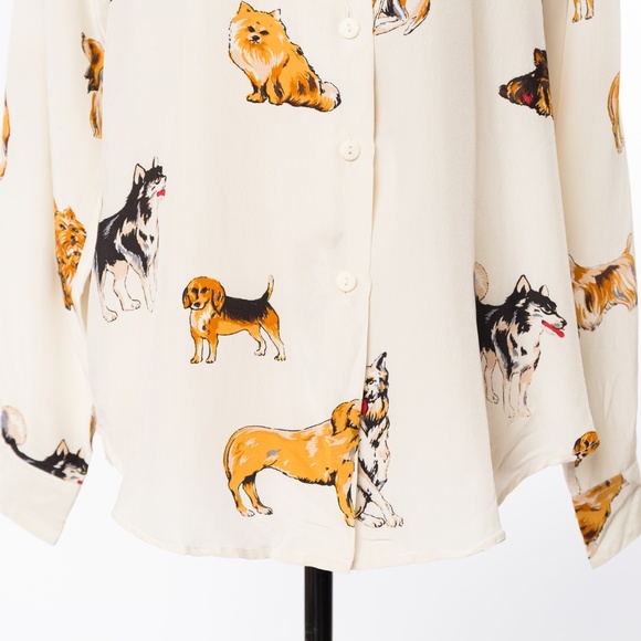 100% silk dog lover blouse cream Fu Da size M - Picture 5 of 12